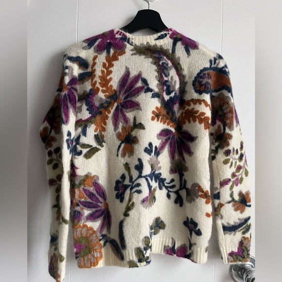 SEZANE NWTEcru Cream Purple Blue Green Floral Mohair Wool Sweater Seliane Jumper - Picture 10 of 10